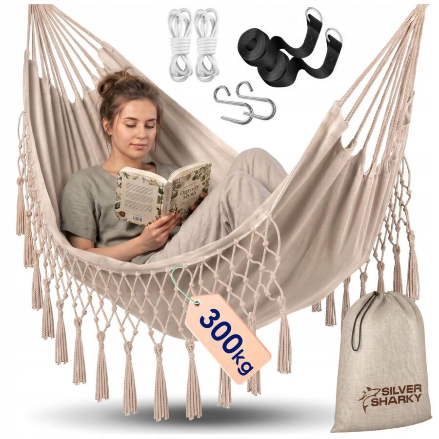 Hamak ogrodowy dwuosobowy BOHO beżowy